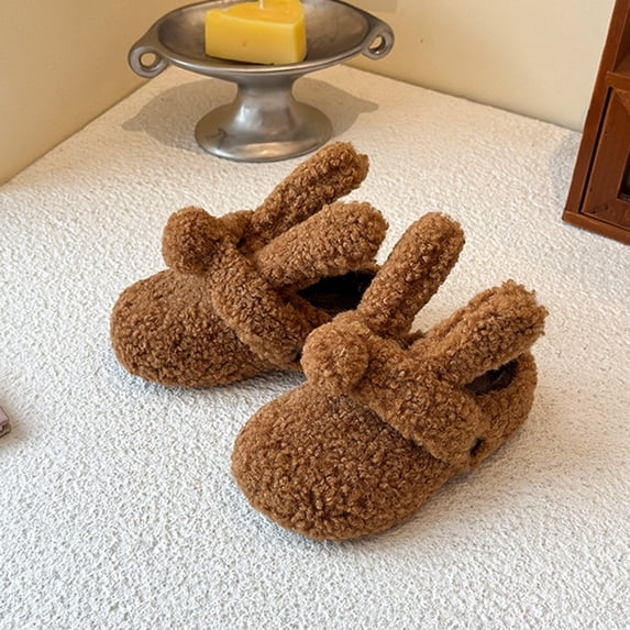 YMNXA Big Kids Girls Boots Solid Color Non Soft Sole Plush Thickened Warm Soft Slippers For Autumn Winter Daily Wear Brown 3-3.5 Years