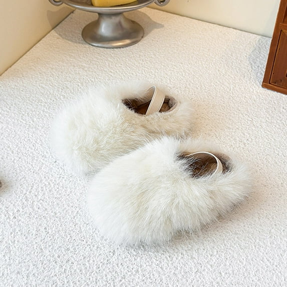 YMNXA Big Kids Girls Boots Solid Color Non Soft Sole Plush Thickened Warm Soft Slippers For Indoor Wear Beige 2-2.5 Years