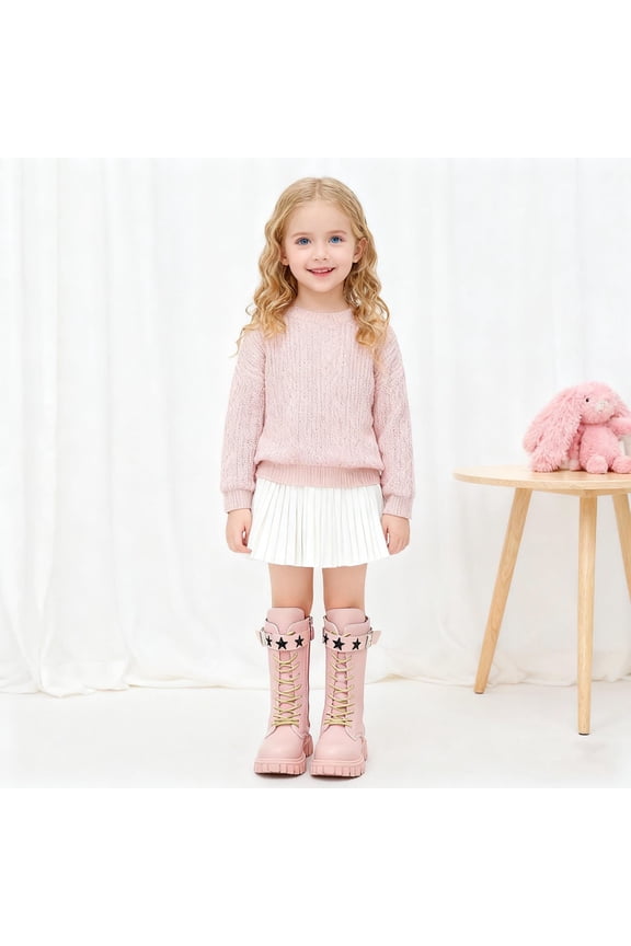 Big Kids Girls Boots Star Print Non Slip Side Zipper Lace Up Fashion Comfortable Shoes For Daily Wear Red 10.5-11 Years