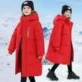 thumbnail image 1 of YMNXA Big Kids Girls Boys Long Down Hooded Coat With Pocket Long Sleeve Zipper Solid Color Warm Insulated Jacket For Cold Weather Red 13-14 Years, 1 of 9