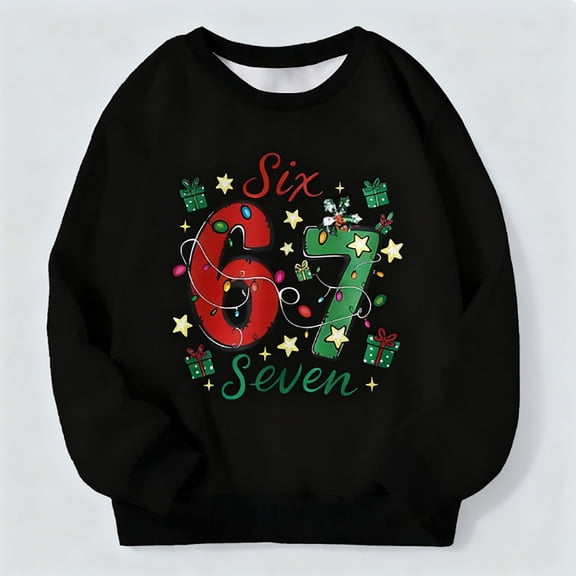 YMNXA Big Kids Girls Boys Pullover Long Sleeve Round Neck 6 7 Print Soft Casual Sweatshirt For Daily Wear Black 6-7 Years