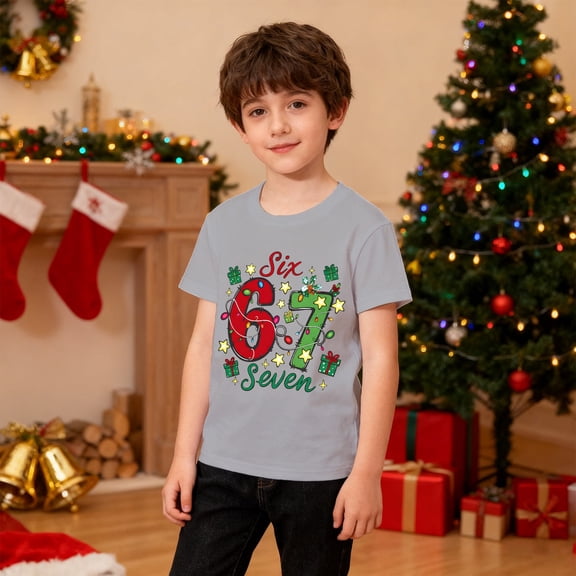 YMNXA Big Kids Girls Boys T Shirt Short Sleeve Round Neck 6 7 Print Comfortable Soft Tee Top For Casual Daily Wear Light Gray 10-11 Years