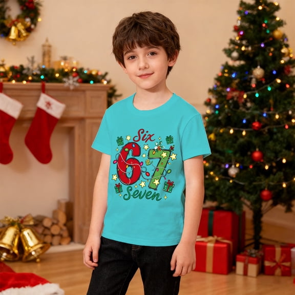 YMNXA Big Kids Girls Boys T Shirt Short Sleeve Round Neck 6 7 Print Comfortable Soft Tee Top For Casual Daily Wear Mint Green 8-9 Years