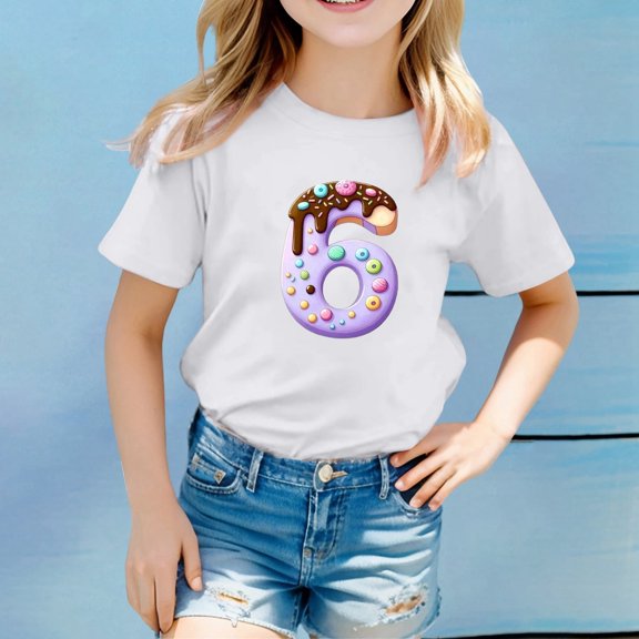 YMNXA Big Kids Girls Boys T Shirt Short Sleeve Round Neck 6 Print Comfortable Soft Tee Top For Casual Daily Wear White 2-3 Years