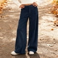 thumbnail image 1 of YMNXA Big Kids Girls Corduroy Casual Pants High Waist Wide Leg Straight Fit Solid Color Loose Fit Comfortable Trousers With Pockets For Daily Wear,Navy,5-6 Years, 1 of 7