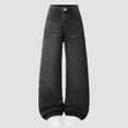 thumbnail image 1 of YMNXA Big Kids Girls Denim Pants High Waist Straight Fit Wide Leg Comfortable Fashion Trousers With Pockets Streetwear For Casual Daily Wear,Black,12-13 Years, 1 of 6