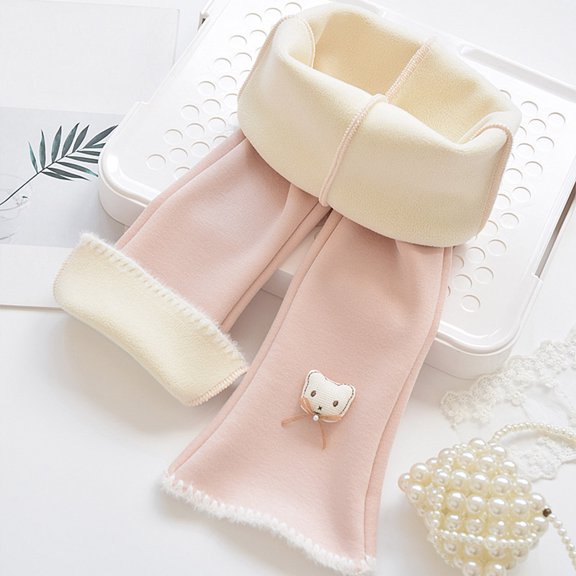 YMNXA Big Kids Girls Flared Pants Elastic Waist Plush Warm Trousers Stylish Casual Bottoms Leggings For Cold Weather Daily Wear Beige 6-7 Years