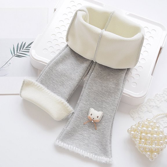 YMNXA Big Kids Girls Flared Pants Elastic Waist Plush Warm Trousers Stylish Casual Bottoms Leggings For Cold Weather Daily Wear Light Gray 3-4 Years