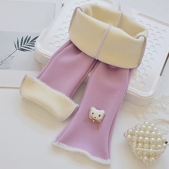 YMNXA Big Kids Girls Flared Pants Elastic Waist Plush Warm Trousers Stylish Casual Bottoms Leggings For Cold Weather Daily Wear Purple 3-4 Years