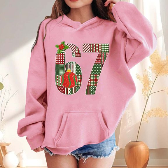 YMNXA Big Kids Girls Hoodies With Pocket 6 7 Printed Long Sleeved Sweatshirt For Daily Wear Pink 3-4 Years