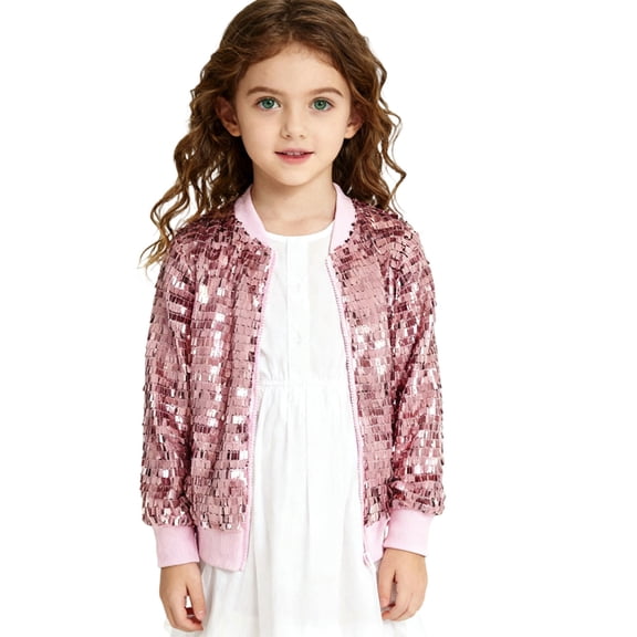 YMNXA Big Kids Girls Jacket Long Sleeve Zipper Sequins Soft Loose Fit Coat For Casual Daily Wear Pink 5-6 Years