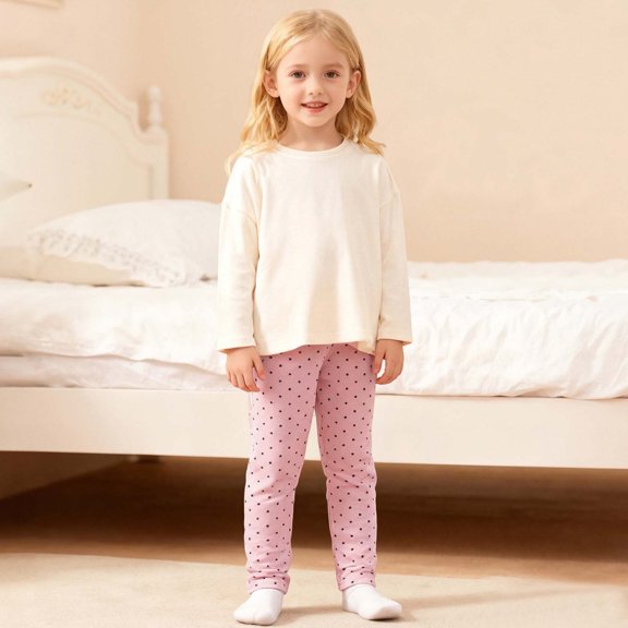 YMNXA Big Kids Girls Leggings Elastic Waist Polka Dot Soft Stretch Plush Lined Thickened Thermal Tights For Casual Daily Wear Pink 13-14 Years