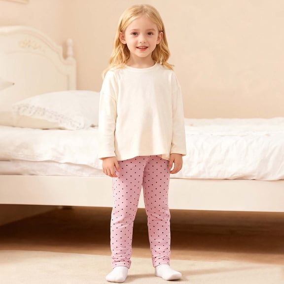 YMNXA Big Kids Girls Leggings Elastic Waist Polka Dot Soft Stretch Plush Lined Thickened Thermal Tights For Casual Daily Wear Pink 8-9 Years