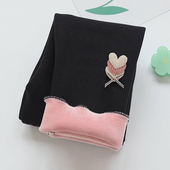 YMNXA Big Kids Girls Pants Elastic Waist Plush Lined Warm Thickened Tights Bottoms For Cold Weather Daily Wear Black 3-4 Years