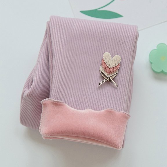 YMNXA Big Kids Girls Pants Elastic Waist Plush Lined Warm Thickened Tights Bottoms For Cold Weather Daily Wear Purple 6-7 Years