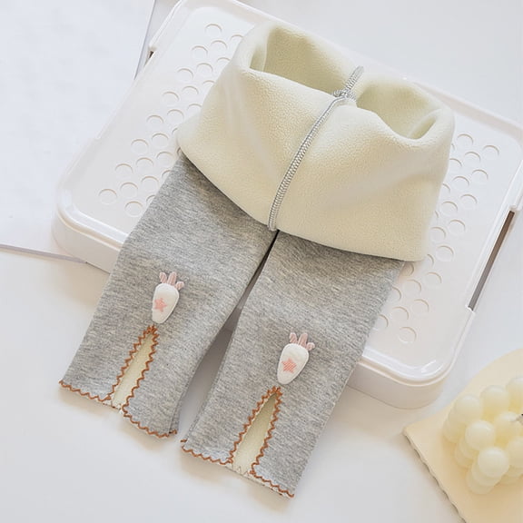 YMNXA Big Kids Girls Plush Leggings Elastic Waist Thermal Winter Tights Soft Comfort Stretch Pants For Cold Weather Daily Wear Grey 2-3 Years