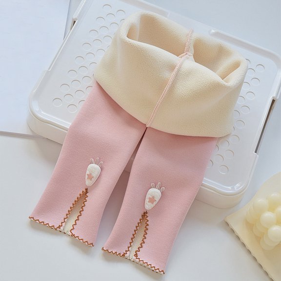 YMNXA Big Kids Girls Plush Leggings Elastic Waist Thermal Winter Tights Soft Comfort Stretch Pants For Cold Weather Daily Wear Pink 3-4 Years