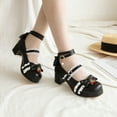 thumbnail image 1 of YMNXA Big Kids Girls Sandals Lace Up Bow Decorated Thick Heels High Heels Comfortable Fashion Shoes For Wedding Party,Black,9.5-10 Years, 1 of 5