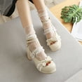 thumbnail image 1 of YMNXA Big Kids Girls Sandals Lace Up Bow Decorated Thick Heels High Heels Comfortable Fashion Shoes For Wedding Party,White,10.5-11 Years, 1 of 5
