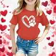 thumbnail image 1 of YMNXA Big Kids Girls T Shirts Short Sleeve Round Neck Love Heart Print Comfortable Breathable Top For Everyday Wear Watermelon Red 3-4 Years, 1 of 4
