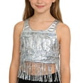thumbnail image 1 of YMNXA Big Kids Girls Tank Top Sleeveless Round Neck Sparkly Fringe Comfortable Fashion Vest For Party And Performance Silver 14-17 Years, 1 of 5