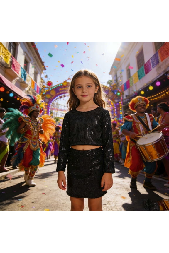 Big Kids Girls Top Long Sleeve Round Neck Solid Color Sequined Comfortable Fashion T Shirts For Party And Performance Black One Size