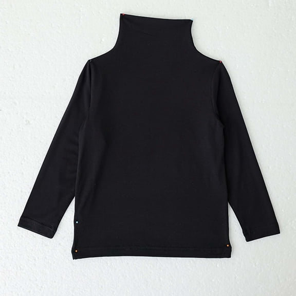 YMNXA Big Kids Girls Top Long Sleeve Turtleneck Solid Color Comfortable Soft Basic Tee For Casual Daily Wear Black 3-4 Years