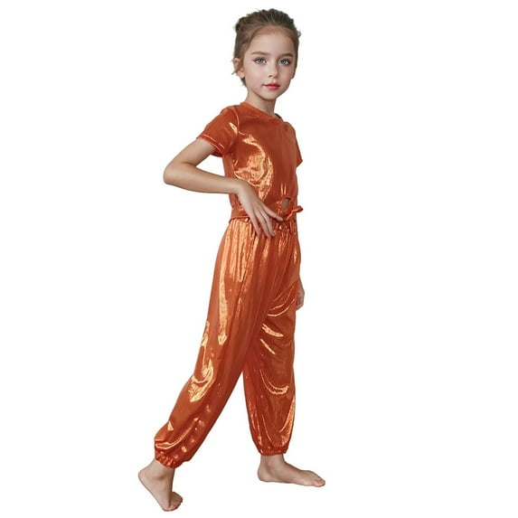 YMNXA Big Kids Girls Top Short Sleeve Round Neck Solid Color Comfortable Fashion Tee For Stage Performance And Casual Wear Orange 4-5 Years