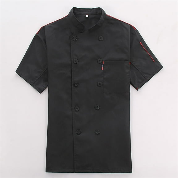 YMNXA Chefs Jacket Unisex Chefs Clothing Hotel With Short Sleeves Stand Collar Buttons Comfortable Breathable Chefs Jacket For Men And Women Black M