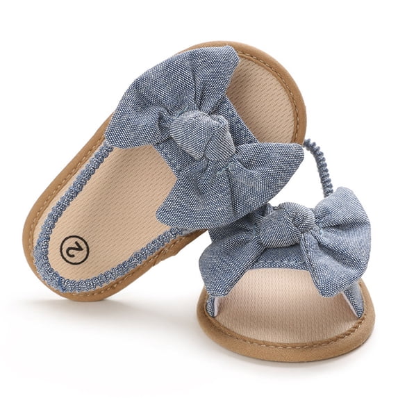 YMNXA Children Baby Girls Sandals Solid Color Bow Design Soft Sole Non Open Toe Comfortable Fashion Beach Shoes For Casual Daily Wear,Blue,9-12 Months