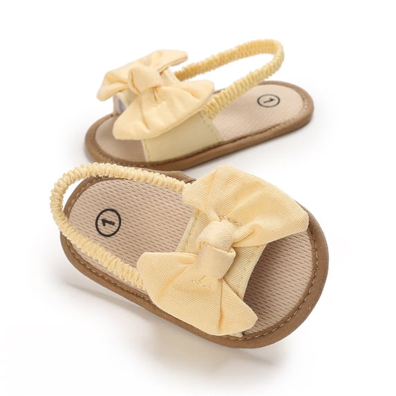 YMNXA Children Baby Girls Sandals Solid Color Bow Design Soft Sole Non Slip Open Toe Comfortable Fashion Beach Shoes For Casual Daily Wear,Yellow,0-6 Months