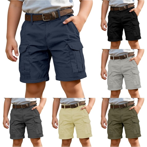 YMNXA Children Boys Cargo Shorts With Multiple Pockets High Waist Solid Color Wide Leg Lightweight Breathable Shorts For Daily Wear,Navy,11-12 Years