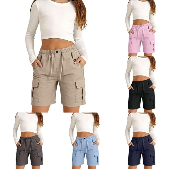 YMNXA Children Girls Cargo Shorts With Multiple Pockets Elastic Waist Drawstring Solid Color Wide Leg Lightweight Breathable Shorts For Daily Wear,Khaki,2-3 Years