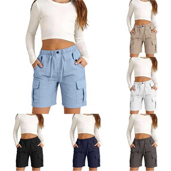 YMNXA Children Girls Cargo Shorts With Multiple Pockets Elastic Waist Drawstring Solid Color Wide Leg Lightweight Breathable Shorts For Daily Wear,Light Blue,12-13 Years