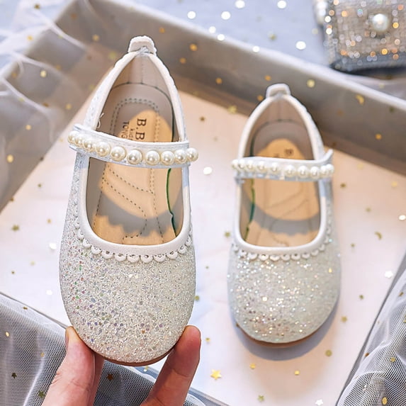YMNXA Children Girls Sandals Pearl Design Non Slip Closed Toe Hook Loop Flat Bottom Comfortable Fashion Shoes For Casual Daily Wear,White,5.5-6 Years