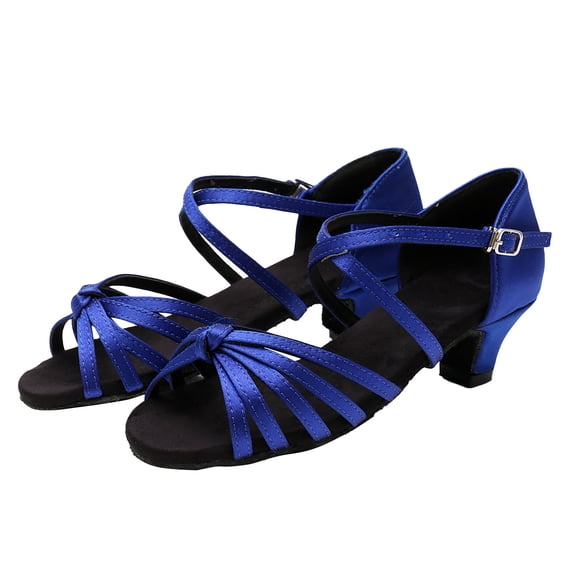 YMNXA Children Girls Sandals Soft Sole Non Open Toe Fashionable Comfortable Latin Dance Shoes For Stage Performance,Blue,8.5-9 Years