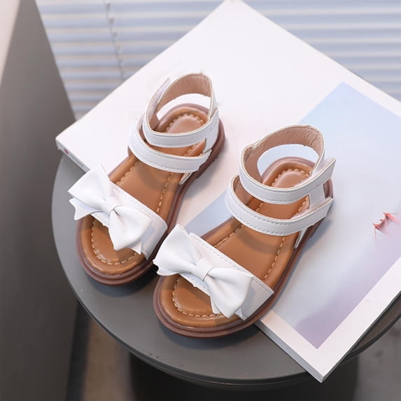 YMNXA Children Girls Summer Sandals Bowknot Soft Sole Non Slip Open Toe Comfortable Fashion Shoes For Casual Daily Wear,White,3-3.5 Years