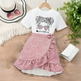 thumbnail image 1 of YMNXA Children Girls Summer Sets Short Sleeve Round Neck Cartoon Prints Tops Bowknot Polka Dot Print Ruffles Skirts Suit For Daily Wear,Red,9-10 Years, 1 of 9