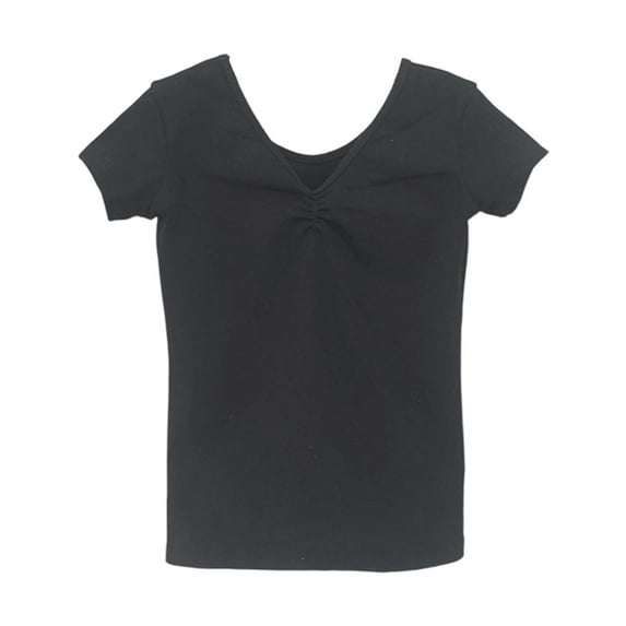 YMNXA Children Girls Summer Top Casual Short Sleeve V Neck Solid Color Stretchy Comfortable Breathable Athletic Tee For Daily Wear,Black,11-12 Years