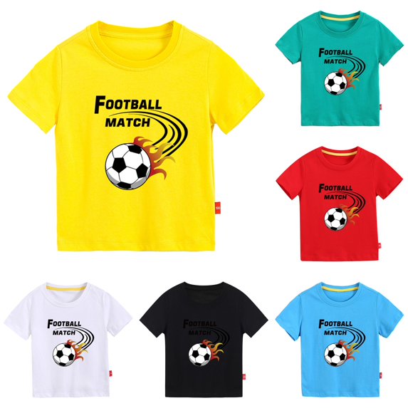 YMNXA Children Kids Boys Girls T-Shirt Crew Neck Short Sleeve Soccer Graphic Print Casual Lightweight Breathable Summer Top For Daily Wear,Yellow,5-6 Years