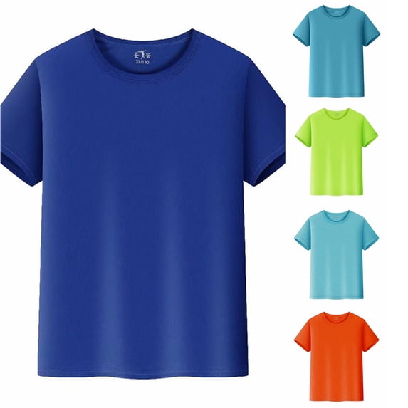 YMNXA Children Kids Boys Girls T-Shirt Crew Neck Short Sleeve Solid Color Casual Lightweight Comfortable Summer Top For Daily Wear,Blue,5-6 Years
