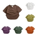 thumbnail image 1 of YMNXA Children Kids Boys Girls T-Shirt Crew Neck Short Sleeve Solid Color Loose Lightweight Breathable Summer Top For Daily Wear,Brown,2 Years, 1 of 8