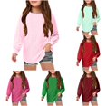 thumbnail image 1 of YMNXA Children Kids Girls T Shirt Long Sleeve Round Neck Solid Color Hollow Out Comfortable Breathable Loose Fit Tee Top For Daily Wear,Pink,14-16 years, 1 of 8