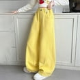 thumbnail image 1 of YMNXA Children Toddler Girls Denim Pants Elastic Waist Wide Leg Straight Fit Comfortable Fashion Jeans Trousers With Pockets For Daily Wear,Yellow,4-5 Years, 1 of 8