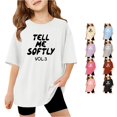 thumbnail image 1 of YMNXA Girl Kids Blouses Cute Letter Print Short Sleeve Crew Neck Flowy Breathable Smooth Loose Fit For Summer Daily Wear Casual Tops,White,9-10 Years, 1 of 4