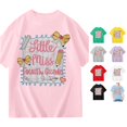 thumbnail image 1 of YMNXA Girls Blouses Back To School Cute Bow Graphic Letter Print Short Sleeve Top Crew Neck Breathable Loose Fit Vacation Trendy Tees,Pink,13-14 Years, 1 of 7