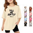 thumbnail image 1 of YMNXA Girls Kids' Blouses Cute Letter Print Short Sleeve Crew Neck Flowy Breathable Smooth Loose Fit For Summer Beach Lounging Trendy Tops,Beige,7-8 Years, 1 of 4