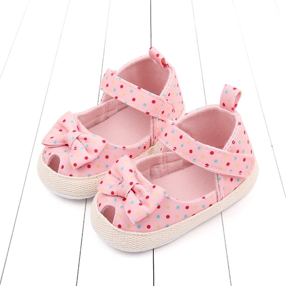 YMNXA Infant Toddler Girls Summer Sandals Soft Sole Non Slip Closed Toe Cute Bow Design Comfortable Shoes For Wedding Birthday Party,Red,0-6 Months