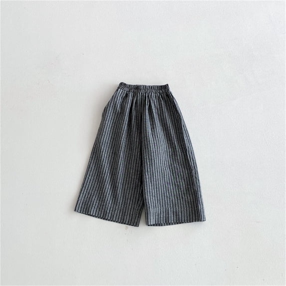 YMNXA Kids Boys Casual Pants Elastic Waist Wide Leg Stripe Print Linen Loose Fit Comfortable Trousers For Daily Wear,Black,2-3 Years