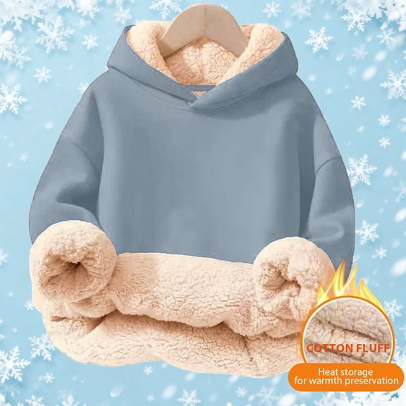YMNXA Kids Boys Girls Hoodies Long Sleeve Solid Color Plush Thickened Warm Soft Sweatshirt Activewear Top For Outdoor Play And Casual Daily Wear Light Blue 3-4 Years